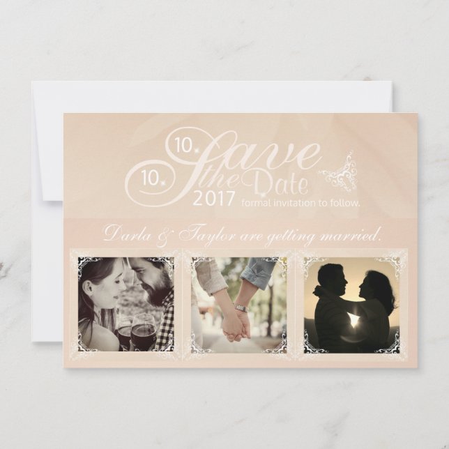 Blush Photo Save the Date with Monogram Invitation (Back)