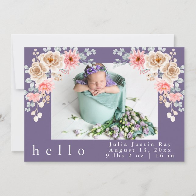 Blush Photo Welcoming Newborn Baby Girl Birth Stat Invitation (Front)