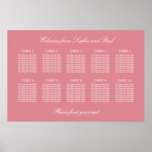 Blush Pink 10 Table Wedding Seating Chart Poster