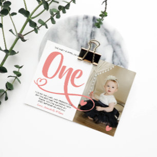 Blush Pink 1st Birthday Thank You Postcard