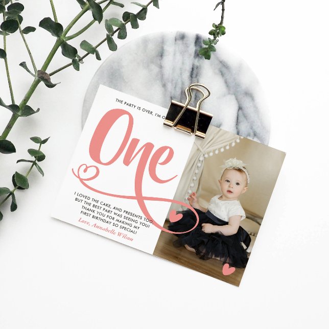 Blush Pink 1st Birthday Thank You Postcard (Creator Uploaded)