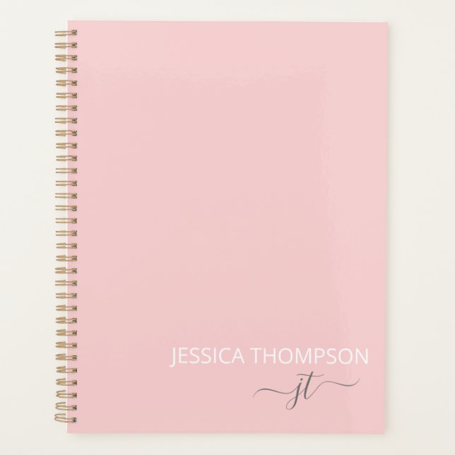 Blush Pink 2025 Simple Script Girly Monogram Name Planner (Front)