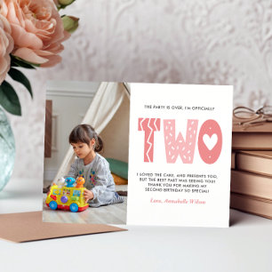 Blush Pink 2nd Birthday Thank You  Postcard