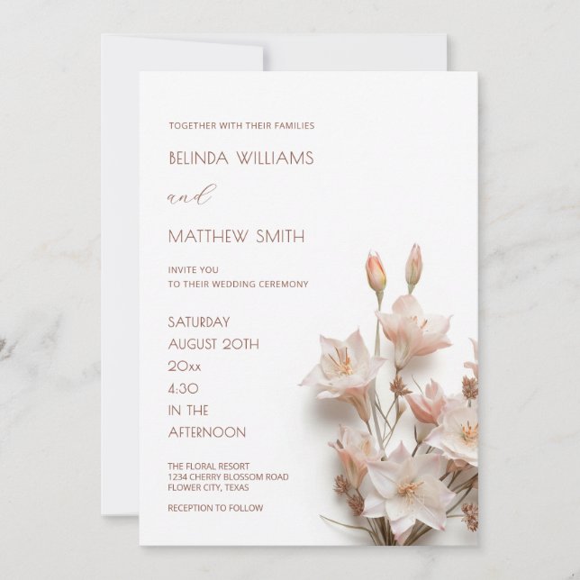 Blush Pink 3D Flowers  Invitation (Front)