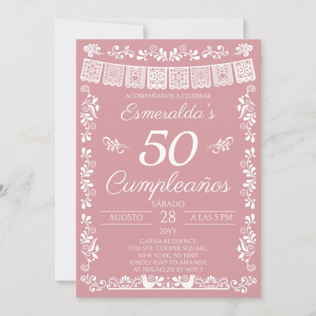 Blush Pink 50 Cumpleaños Birthday Party Invitation (Front)