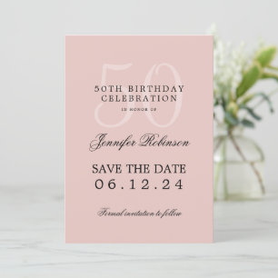Blush Pink 50th Birthday Save Date w/ Details Invitation