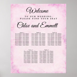 Blush Pink 5-Table Wedding Seating Char Poster