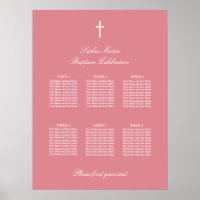 Blush Pink 6 Table Baptism Seating Chart Poster