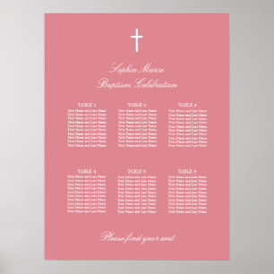 Blush Pink 6 Table Baptism Seating Chart Poster