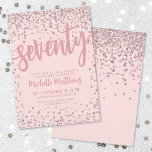 Blush Pink 70th Birthday Invitation<br><div class="desc">Introducing a chic and celebratory 70th birthday party invitation, perfect for marking this special milestone in style. The elegant design features a mix of silver glitter confetti, adding a touch of fun and festivity. At the top, "Seventy" is prominently displayed in bold calligraphy, setting the tone for an unforgettable celebration....</div>