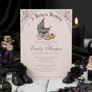 Blush Pink A Baby is Brewing Gothic Baby Shower Invitation