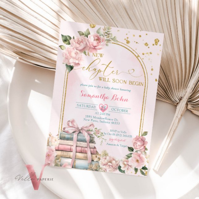 Blush Pink A New Chapter Baby Shower Invitation (Creator Uploaded)