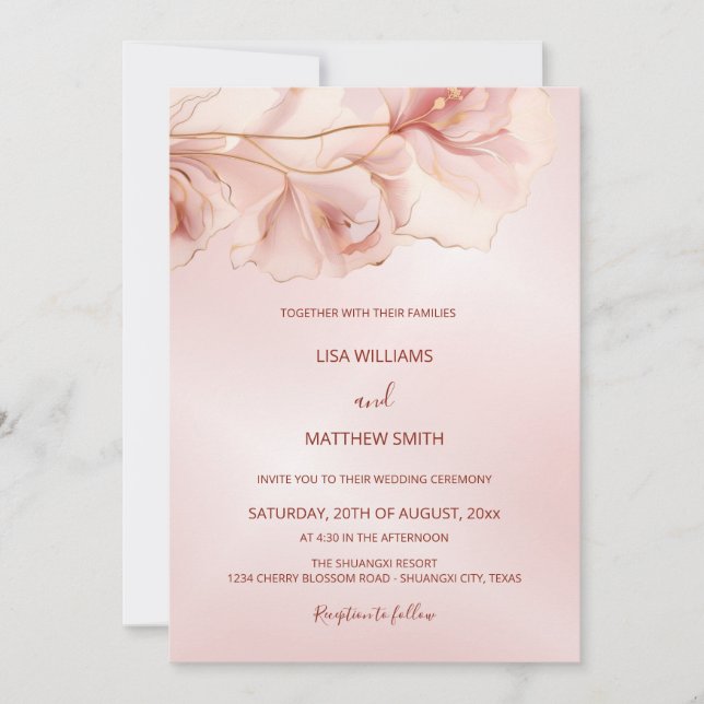 Blush Pink Abstract Flower Photo Wedding Invitation (Front)