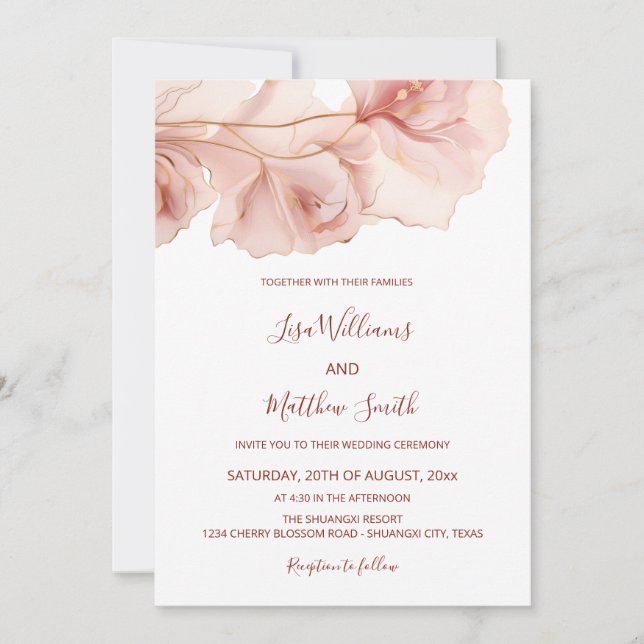 Blush Pink Abstract Flower Photo Wedding Invitation (Front)