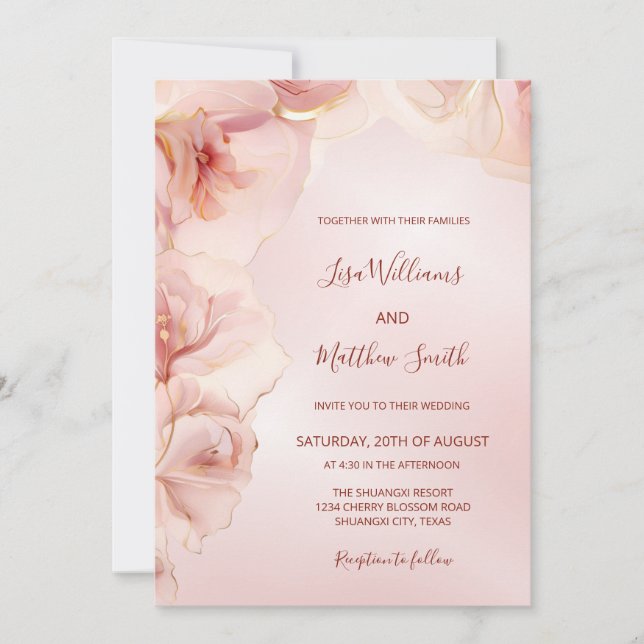 Blush Pink Abstract Flower Photo Wedding Invitation (Front)