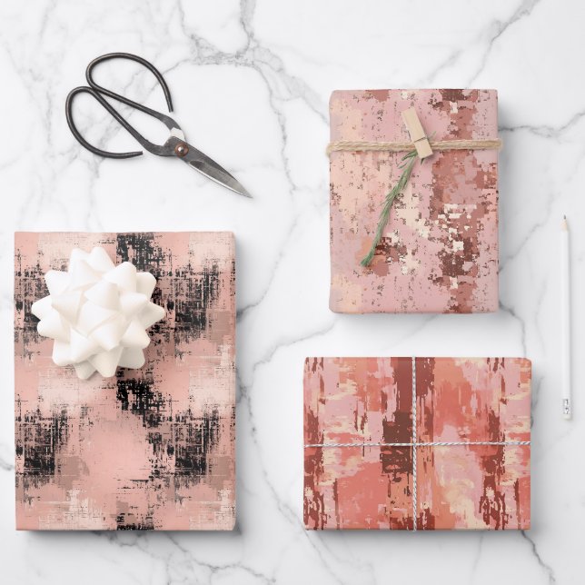 Blush Pink Abstract Trio  Wrapping Paper Sheet (Front)