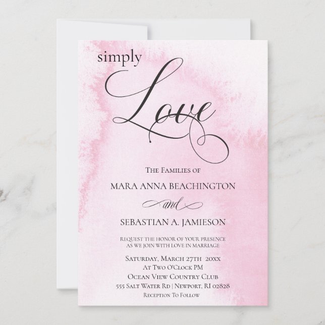 *~* Blush Pink Abstract Watercolor Modern Wedding Invitation (Front)