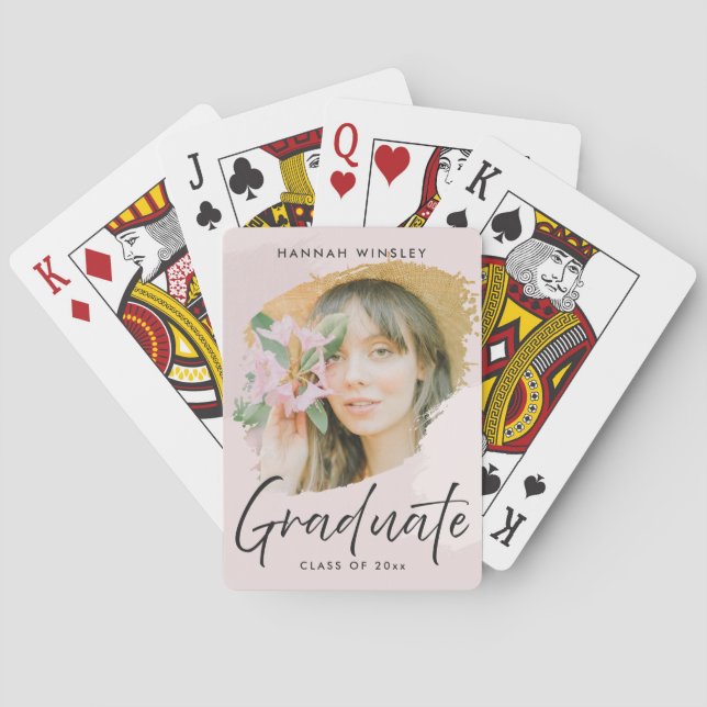 Blush Pink Add Your Photo Custom Graduation Playing Cards (Back)