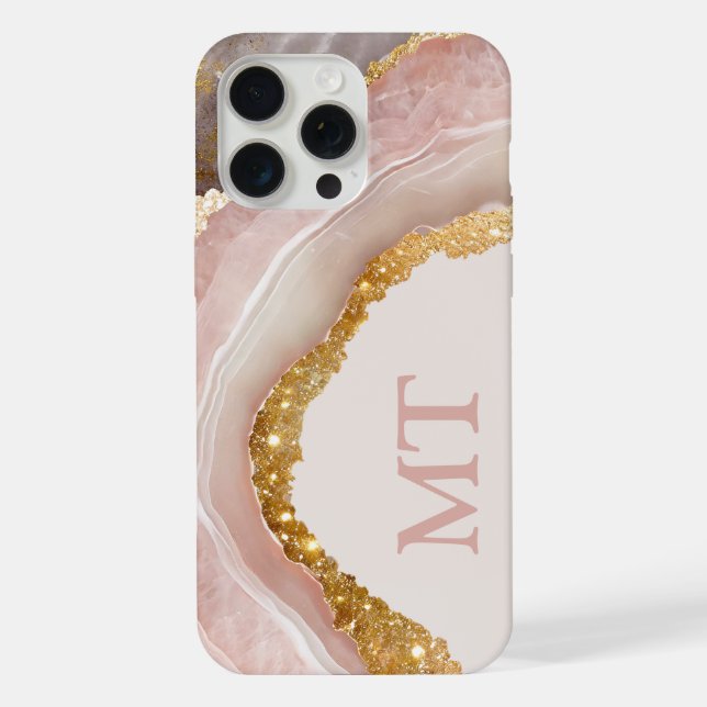 Blush Pink Agate Elegant Chic Initial Monogram iPhone Case (Back)