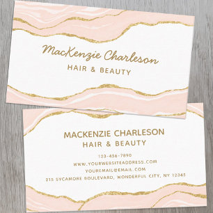 Blush Pink Agate Gold Glitter Business Card