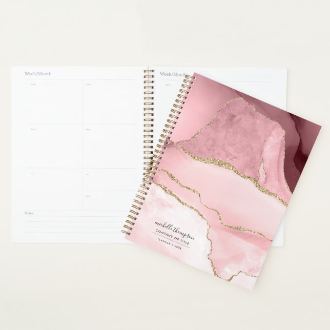 Blush Pink Agate & Gold Glitter Watercolor Planner (Display)