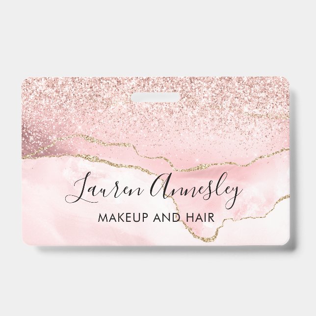 Blush Pink Agate Marble Personalised ID Badge (Front)