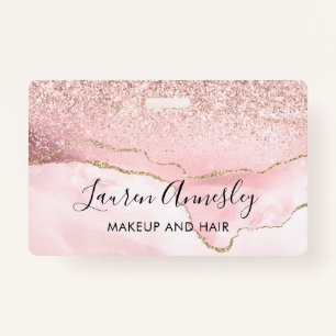 Blush Pink Agate Marble Personalised ID Badge