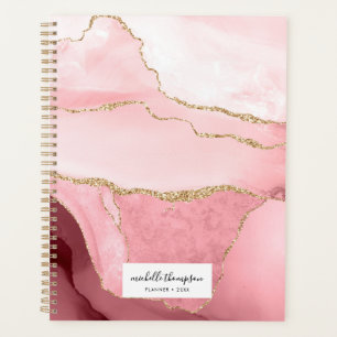 Blush Pink Agate & Rose Gold Border Watercolor Planner