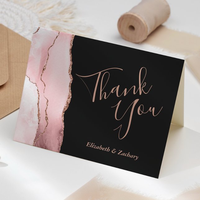 Blush Pink Agate Rose Gold Dark Wedding Thank You Card (Creator Uploaded)