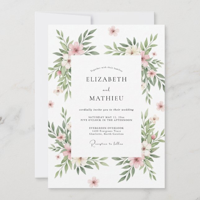 Blush Pink Airy Floral Wedding Invitation (Front)