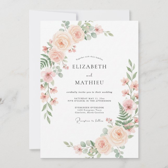 Blush Pink Airy Romantic Wedding Invitation (Front)