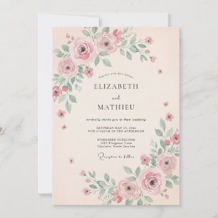 Blush Pink Airy Spring Wedding Invitation