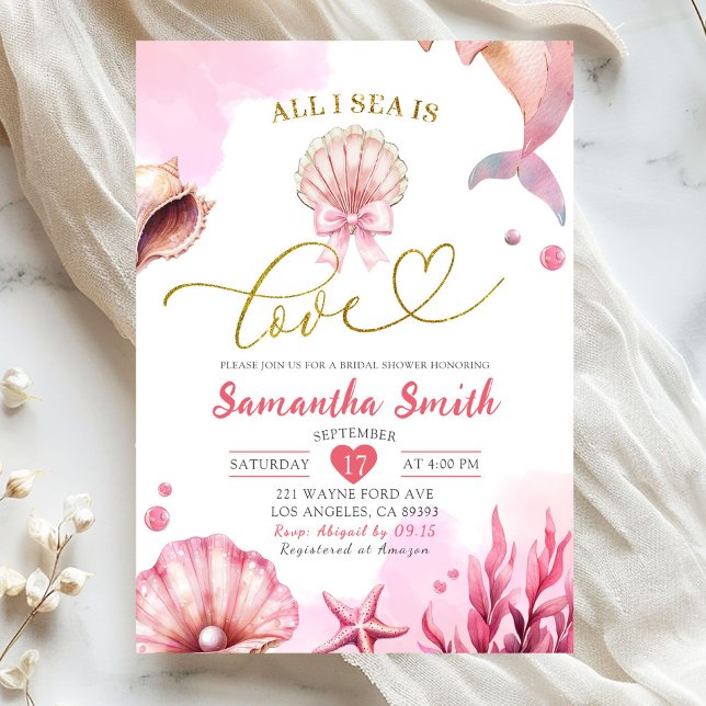 Blush Pink All I Sea Is Love Coastal Bridal Shower Invitation (Creator Uploaded)