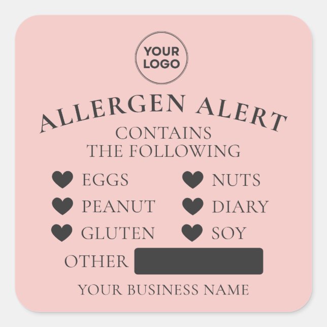Blush Pink Allergy Alert Bakery Cake Food Sticker (Front)