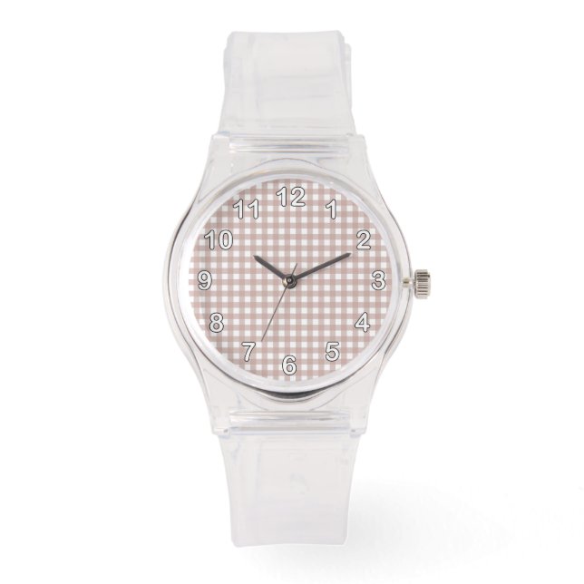 Blush Pink and and White Gingham Plaid Pattern Watch (Front)