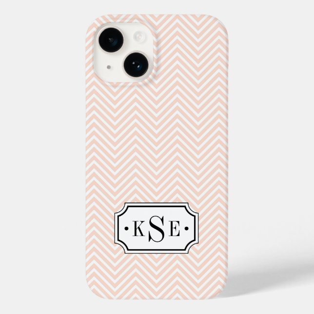 Blush Pink and Black Elegant Chevron Monogram Case-Mate iPhone Case (Back)