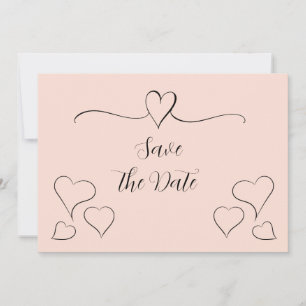 Blush Pink and Black Fancy Calligraphy Hearts Save The Date