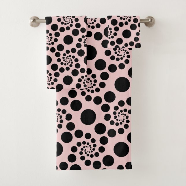 Blush Pink and Black Feminine Polka Dot Bath Towel Set (Insitu)