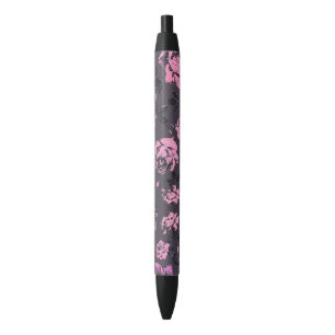 Blush Pink and Black Floral Print Rustic Roses Ink Pen