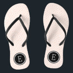 Blush Pink and Black Greek Key Monogram Jandals<br><div class="desc">Custom printed flip flop sandals with a stylish modern Greek key pattern and your custom monogram or other text in a circle frame. Click Customise It to change text fonts and colours or add your own images to create a unique one of a kind design!</div>