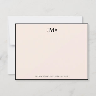 Blush pink and black Monogrammed Formal Flat Thank You Card