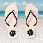 Blush Pink and Black Moroccan Quatrefoil Monogram Jandals<br><div class="desc">Custom printed flip flop sandals with a stylish Moroccan quatrefoil pattern and your custom monogram or other text in a circle frame. Click Customise It to change text fonts and colours or add your own images to create a unique one of a kind design!</div>