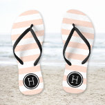 Blush Pink and Black Preppy Stripes Monogram Jandals<br><div class="desc">Custom printed flip flop sandals with a preppy nautical stripe pattern and your custom monogram or other text in a circle frame. Click Customise It to change text fonts and colours or add your own images to create a unique one of a kind design!</div>