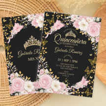 Blush Pink and Black Quinceañera Golden Roses