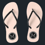 Blush Pink and Black Tiny Dots Monogram Jandals<br><div class="desc">Custom printed flip flop sandals with a cute girly polka dot pattern and your custom monogram or other text in a circle frame. Click Customise It to change text fonts and colours or add your own images to create a unique one of a kind design!</div>
