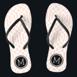 Blush Pink and Black Trellis Monogram Jandals<br><div class="desc">Custom printed flip flop sandals with a stylish modern trellis pattern and your custom monogram or other text in a circle frame. Click Customise It to change text fonts and colours or add your own images to create a unique one of a kind design!</div>