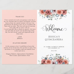 Blush Pink and Blue Floral Quinceanera Program