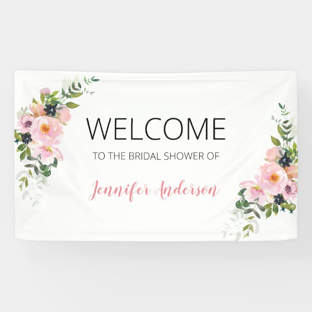 Blush Pink and Blue Floral Welcome Banner (Horizontal)