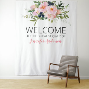 Blush Pink and Blue Floral Welcome Tapestry