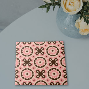 Blush Pink and Brown Boho Chic Geometric Pattern Tile
